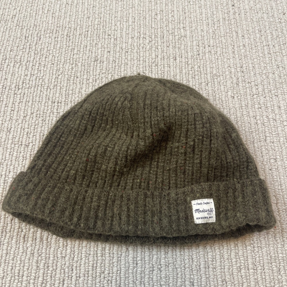 Madewell 1937 Wool Ribbed Knit Beanie Winter Warm Hat Cap Olive